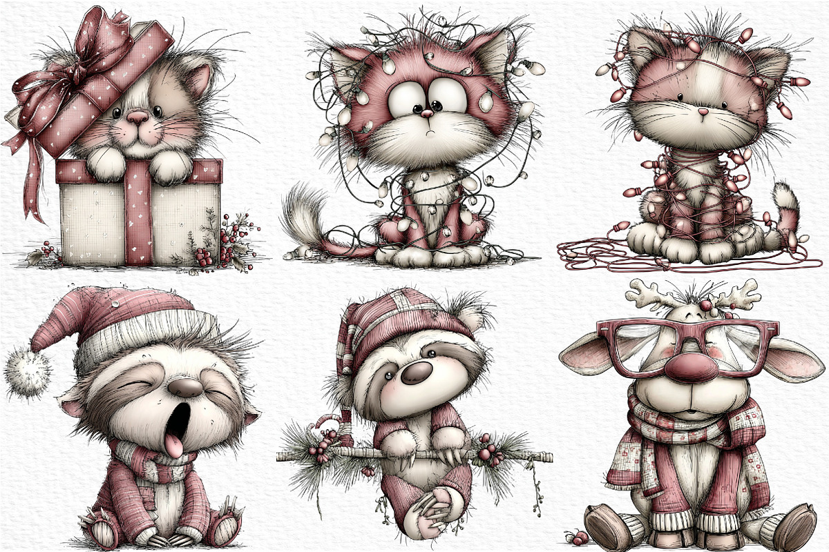 Funny Christmas Animals Clipart, an Illustration by Craft Nest (Photo 5 of 6)