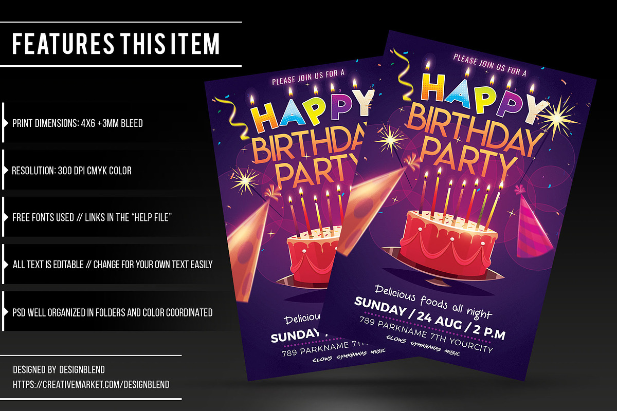 Happy Birthday Party Flyer Template, a Flyer Template by designblends@gmail.com (Photo 2 of 3)