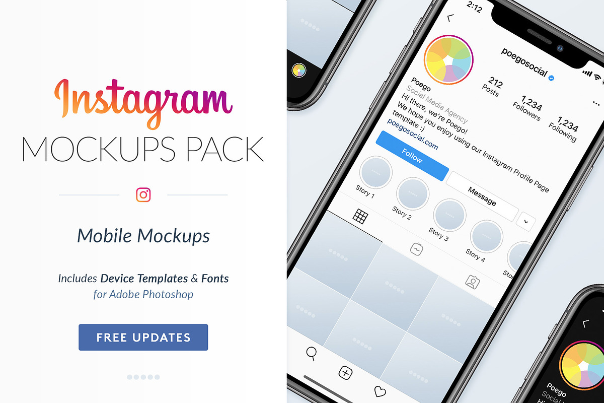 Instagram Mobile Mockups Pack, a Social Media Template by Poego Social (Photo 1 of 7)