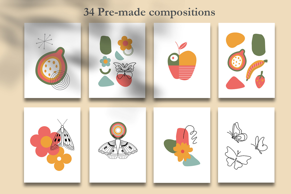 MidCentury 60s 70s Retro Floral set, an Object Graphic by Sofico (Photo 7 of 16)