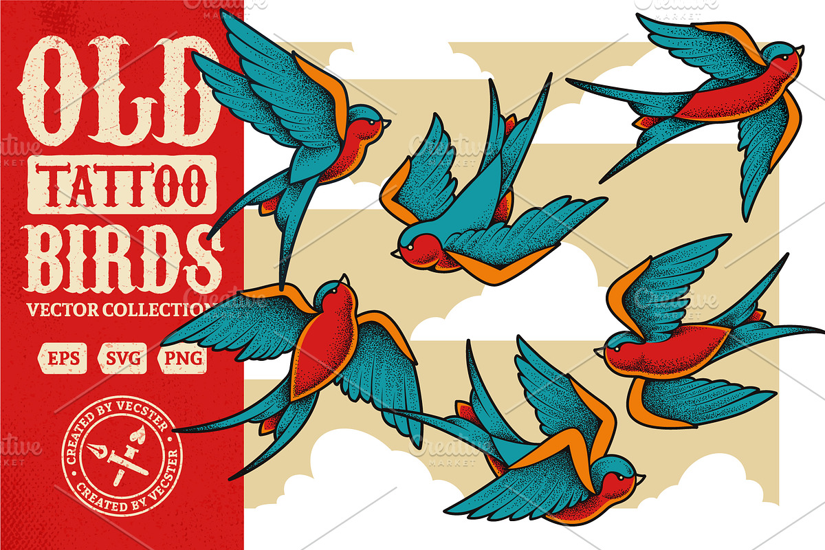Old School Tattoo Birds, an Animal Illustration by Vecster (Photo 1 of 9)