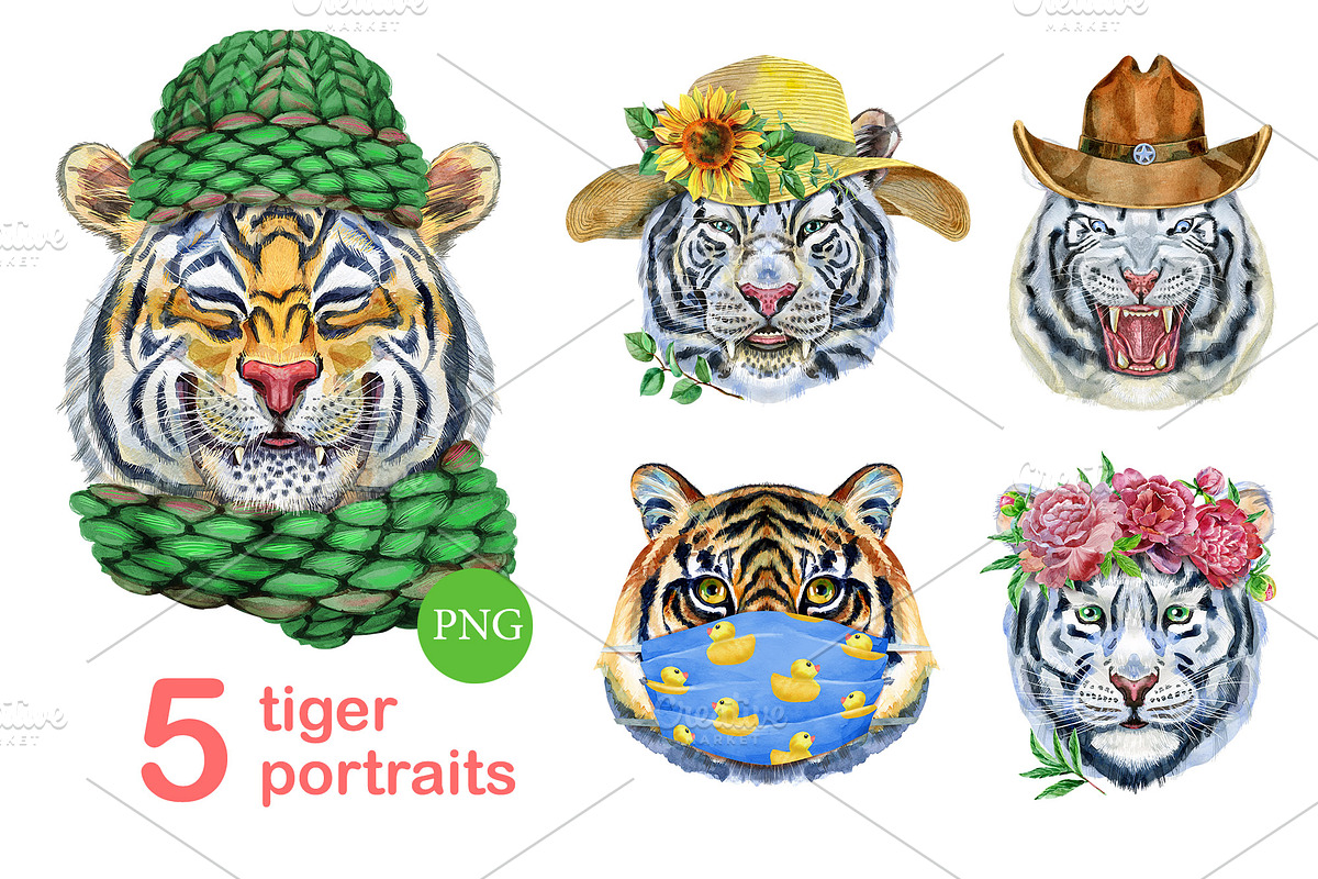 Cute watercolor tigers. Part 7, an Animal Illustration by Watercolor fantasy (Photo 1 of 4)