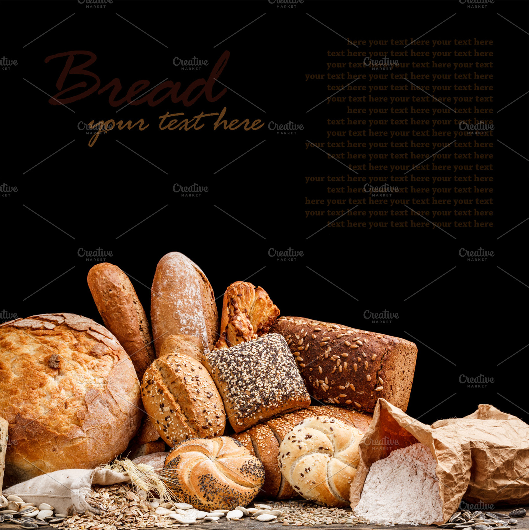 Different types of bread stock photo containing assortment and background
