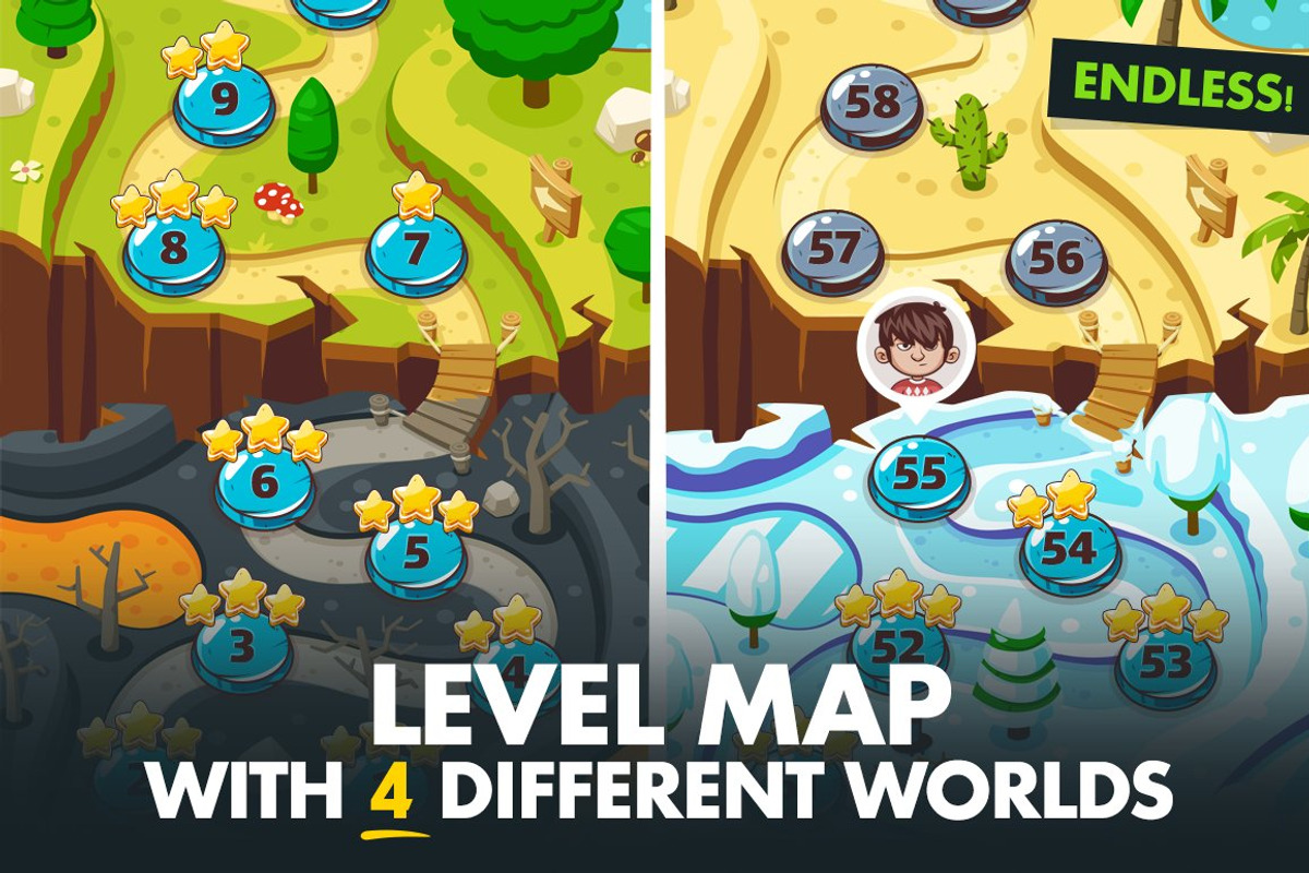 Game Level Map with 4 Worlds, an Illustration by wowu (Photo 1 of 6)