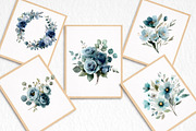 Watercolor Dusty Blue Floral Clipart, an Illustration by DreamArtGraphic (Thumbnail 7 of 8)