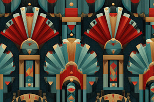 Art Deco Geometric Design Red Teal B, a Photo by Pixeness Studio
