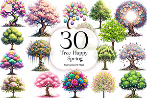 Happy Spring Tree Clipart - Pink., an Illustration by KennedyStudio