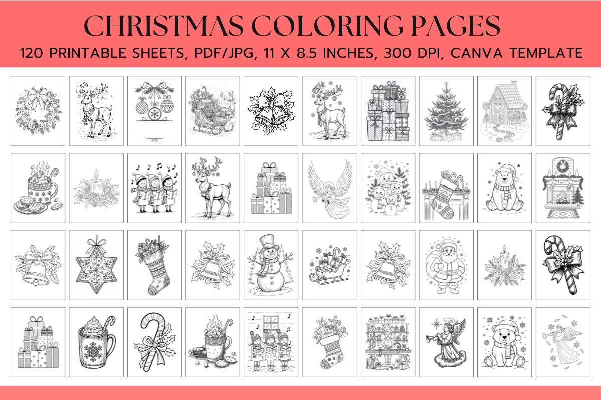 120 Christmas Coloring Pages, a Decorative Illustration by Daffodil Dream Studio (Photo 3 of 4)
