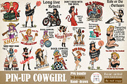 Retro Pin-Up Cowgirl Clipart Bundle, a Graphic by GlitterCraft (Thumbnail 1 of 61)