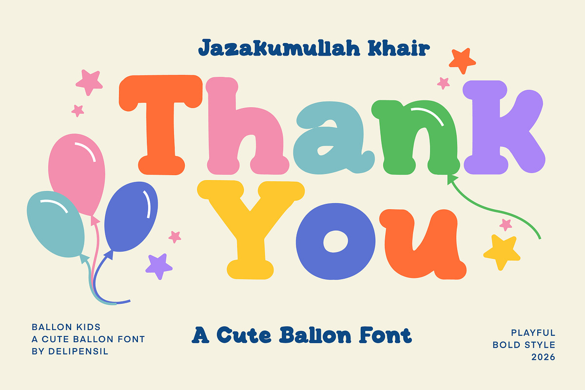Ballon Kids - A Cute Balloon Font, a Serif Font by delipensil (Photo 7 of 7)