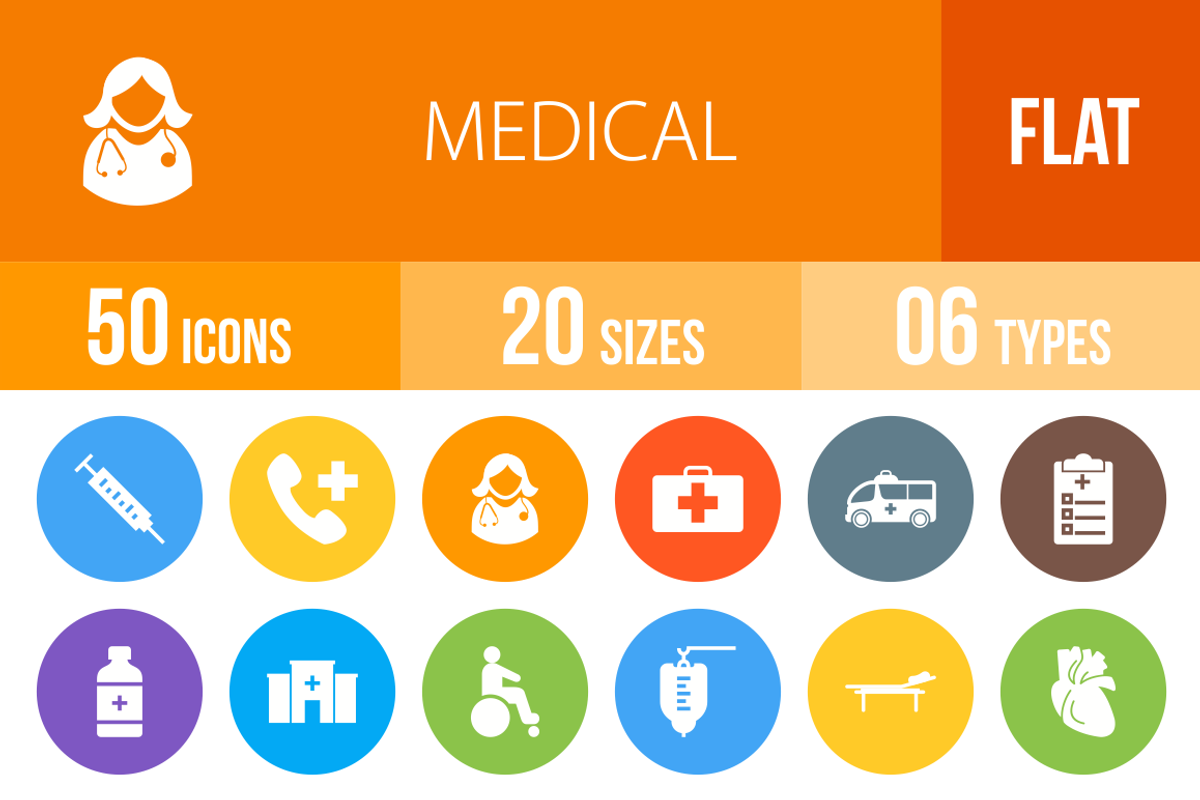 50 Medical Flat Round Icons, an Icon by IconBunny