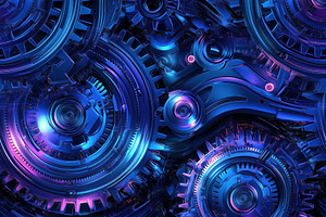 Seamless vibrant, abstract background featuring intricate gears and cogs in sha, a Pattern Graphic by Textures & Backgrounds