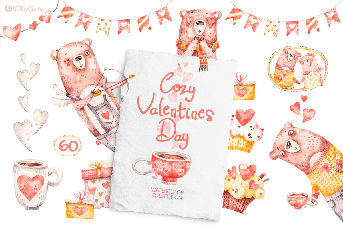 Cozy Valentines Day. Lovely bears, an Animal Illustration by UlitkaStudio (Photo 1 of 20)