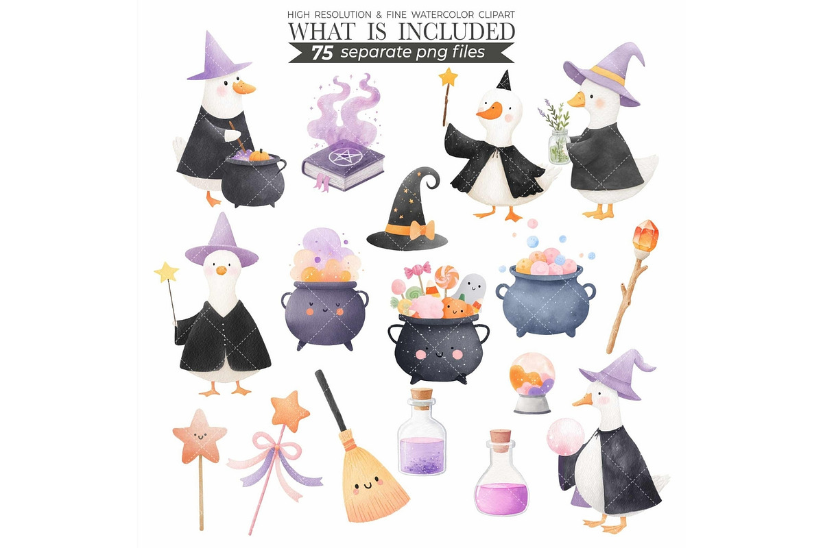 Witchy Goose Halloween Clipart Set, an Illustration by CharmClipart (Photo 4 of 9)