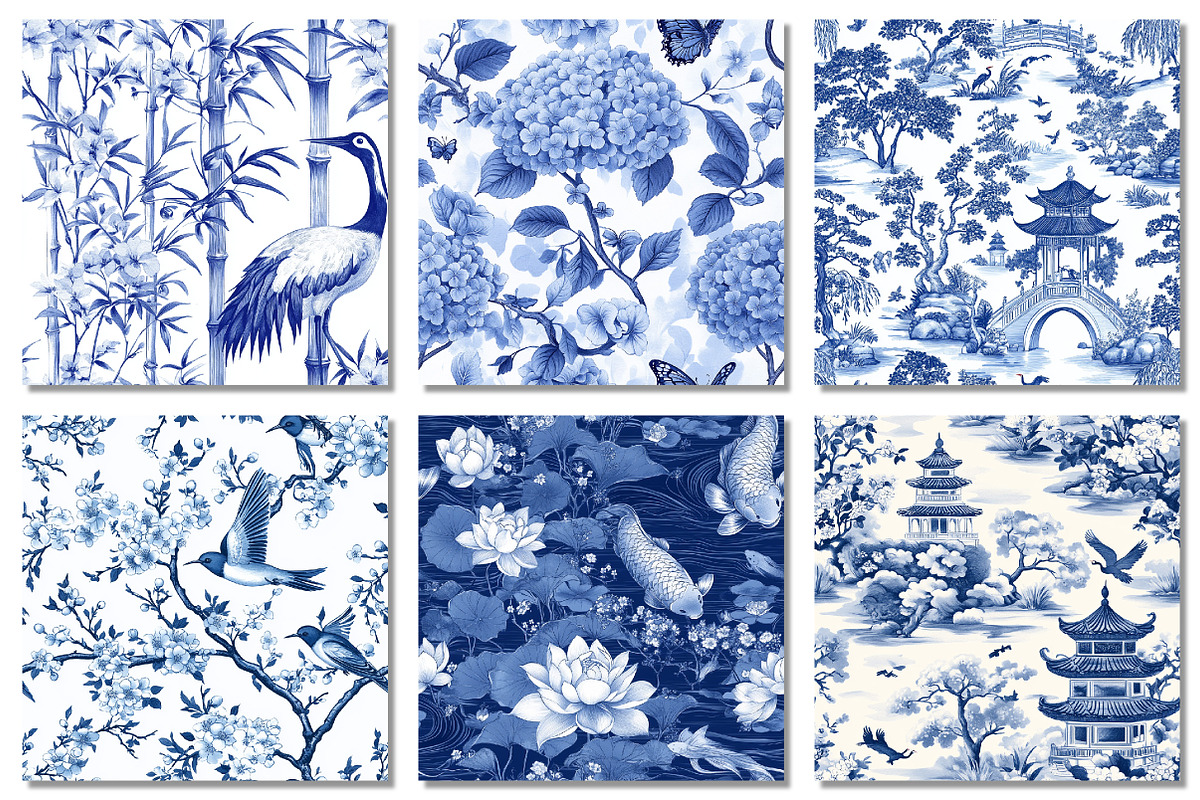 Blue Chinoiserie Seamless Pattern, a Texture Graphic by Dream Creation (Photo 2 of 6)
