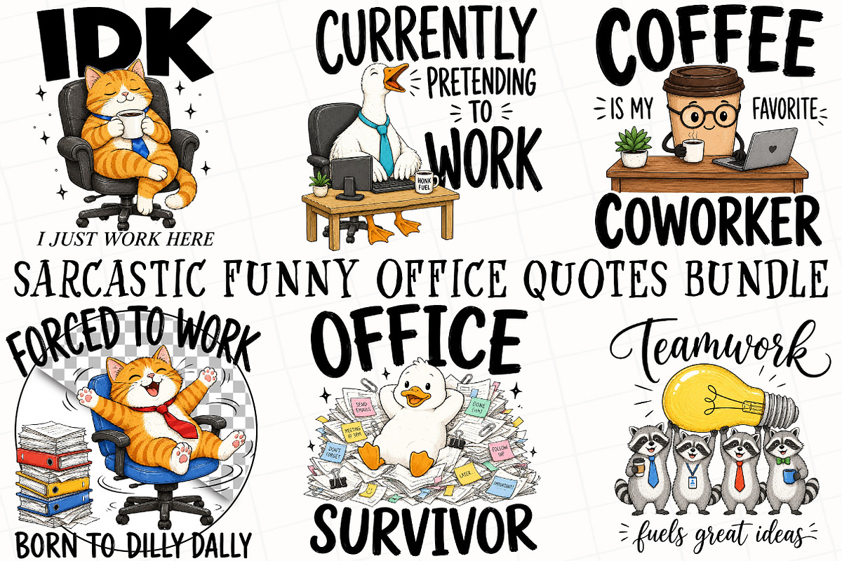 Sarcastic Funny Office Quotes Bundle, a Seasonal Illustration by OK Design (Photo 2 of 6)