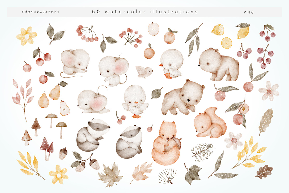 BABY AUTUMN watercolor set, a Seasonal Illustration by erasovas (Photo 3 of 12)