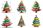 Whimsical Christmas Tree Clipart, an Illustration by CraftArtStudio (Thumbnail 3 of 6)