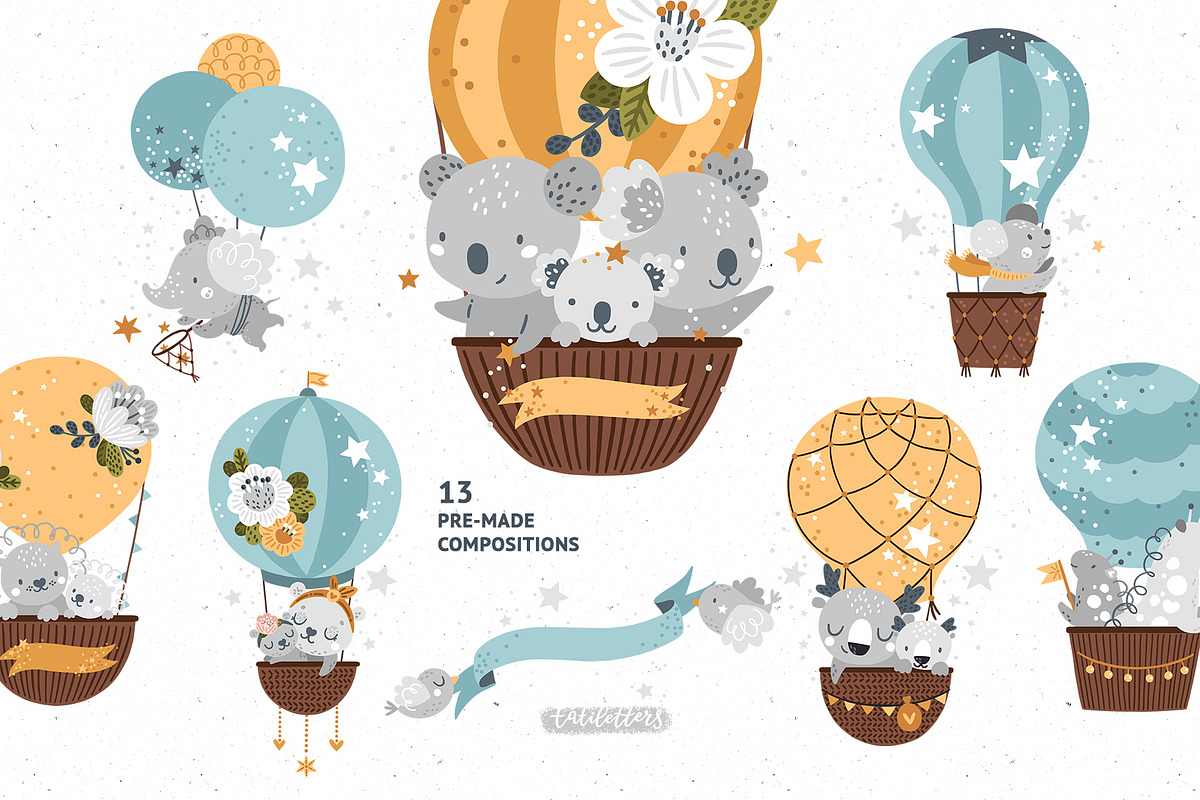Hot Air Balloon Clipart & Patterns, an Animal Illustration by tatiletters (Photo 9 of 11)