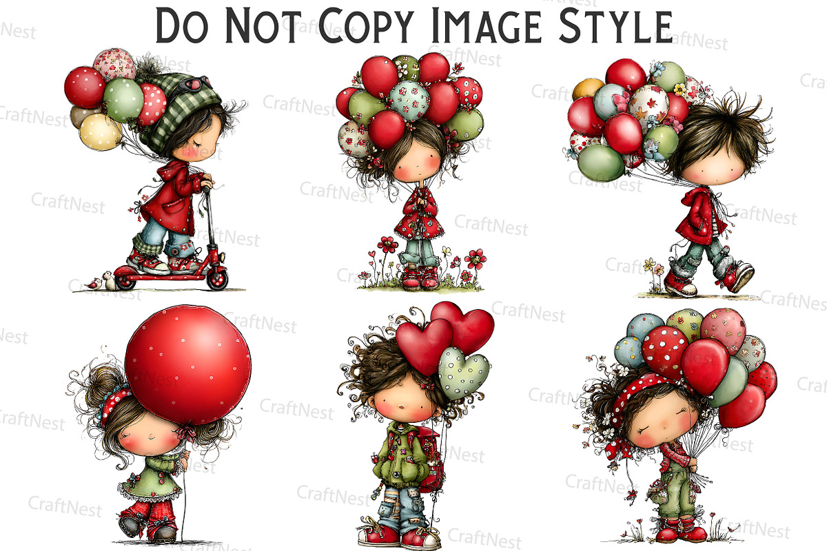 Whimsical Cute Kids With Balloons, an Illustration by Craft Nest (Photo 7 of 7)