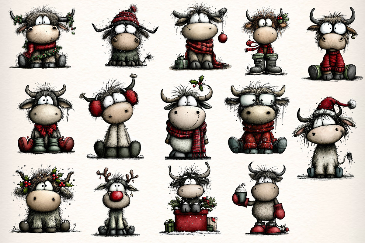 Christmas Highland Cow Clipart, an Illustration by Dream Creation (Photo 5 of 7)