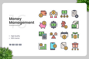 Money Management Colored Icons, an Icon by Upnowgraphic