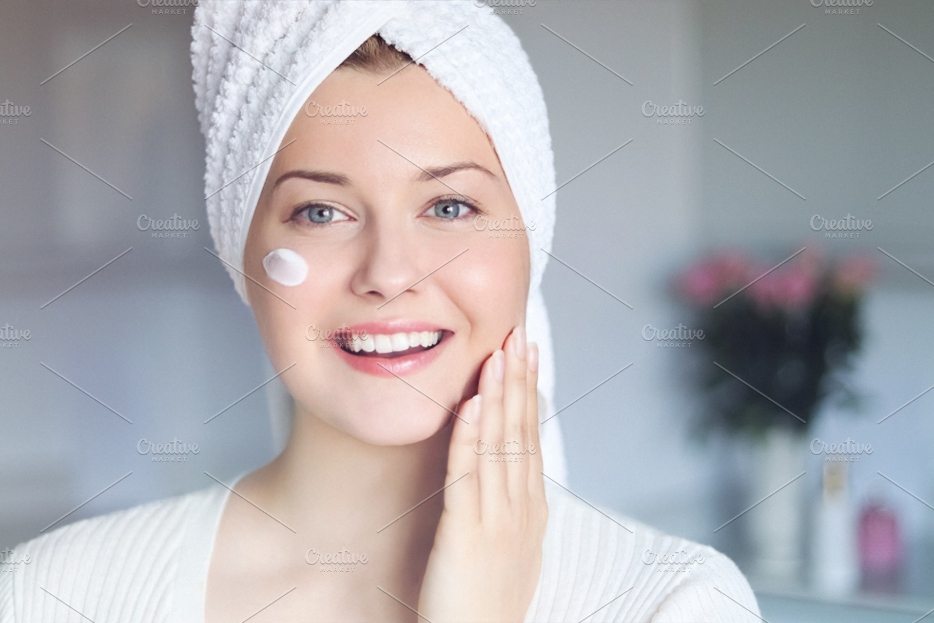 Beauty routine, morning skincare and wellness. A beautiful woman, a Person Photo by Studio ANNA