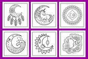 Boho Chic Moon Coloring Pages, a Decorative Illustration by Design Station (Thumbnail 2 of 4)