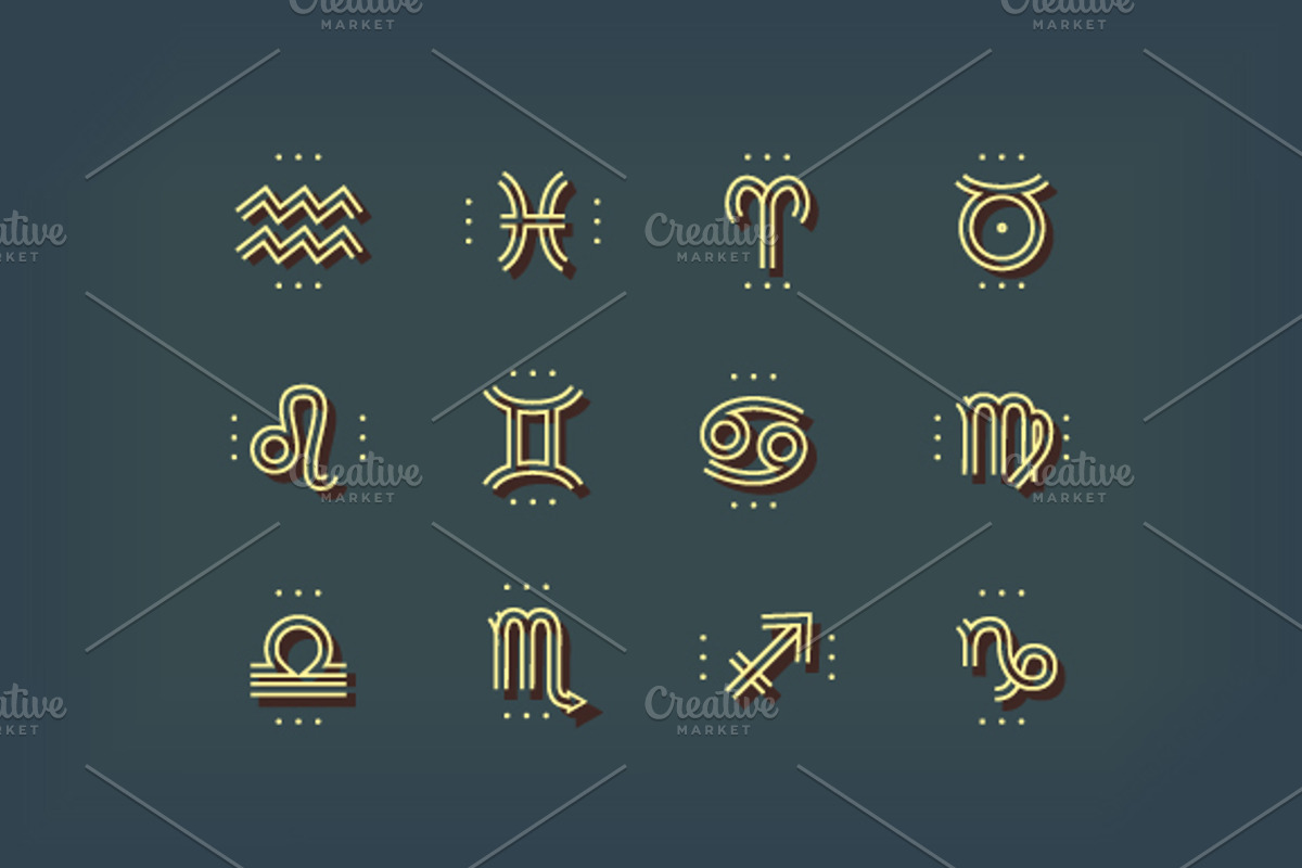 Thin line zodiac icons set, an Icon by painterr (Photo 1 of 3)