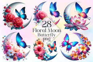 Butterfly And Flower Moon Clipart