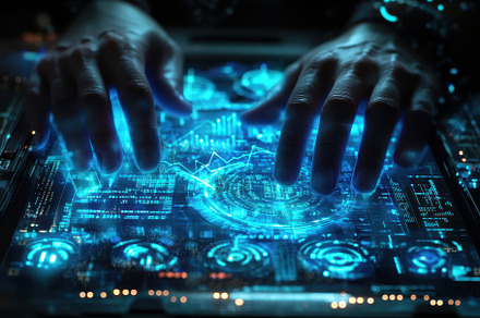 Hands Interacting with Futuristic Te, a Background Photo by Pixeness