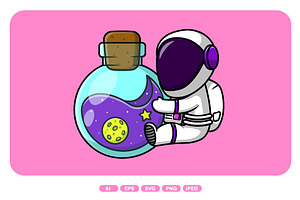 Cute Astronaut Hugging Space Bottle