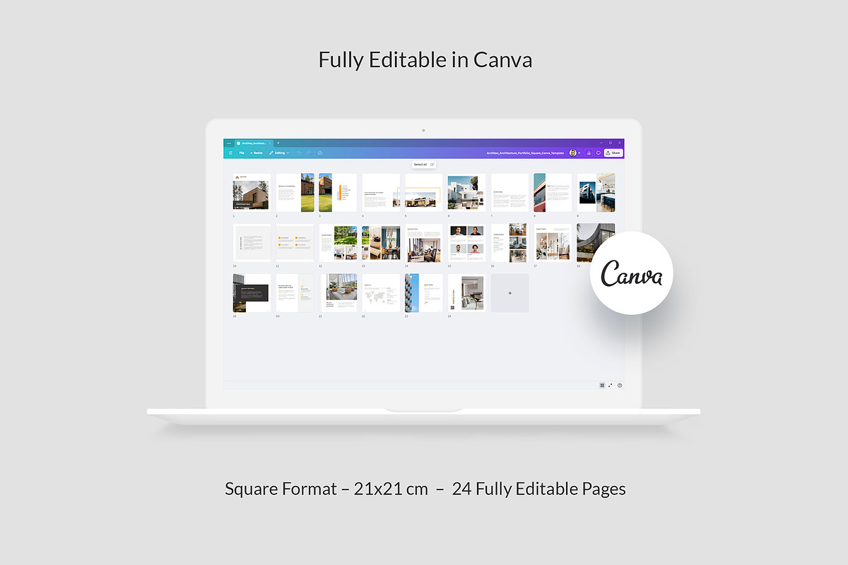 Architeo Square Portfolio Canva, a Brochure Template by artbart (Photo 6 of 6)