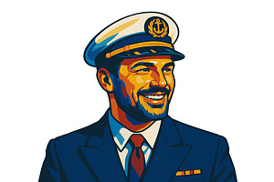 Smiling Ship Captain vector, a Person Illustration by AlexArt