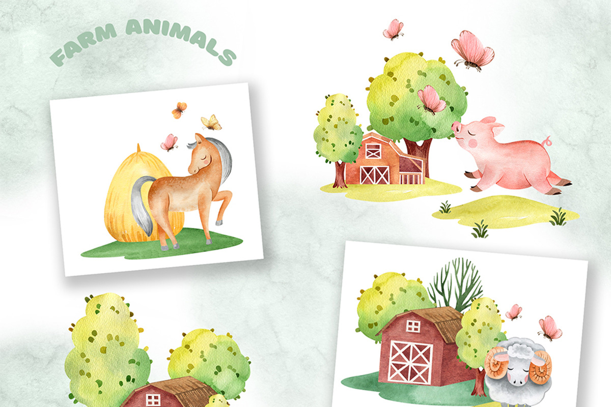 FARM ANIMALS watercolor set, an Animal Illustration by LenArt (Photo 3 of 17)
