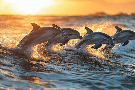 Dolphins leaping out of the water, s, a Background Photo by Pixeness