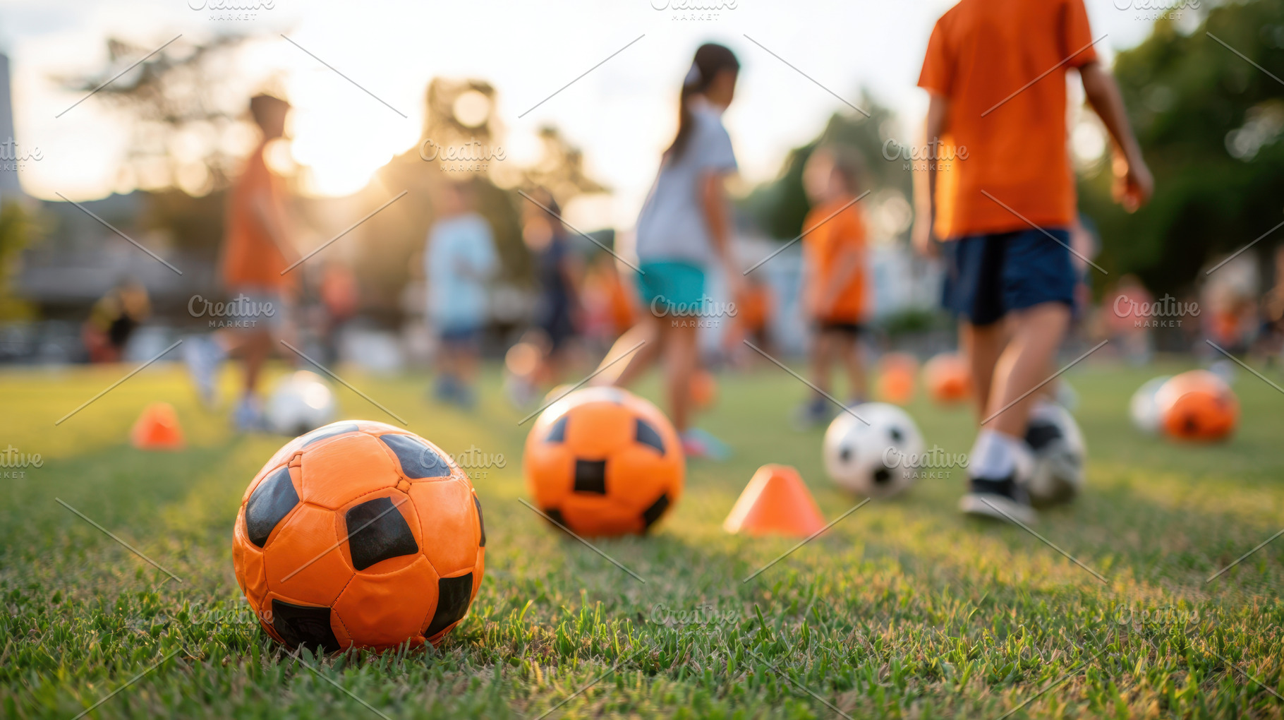 Children playing soccer at sunset, a Sports & Recreation Photo by AlyaAnd
