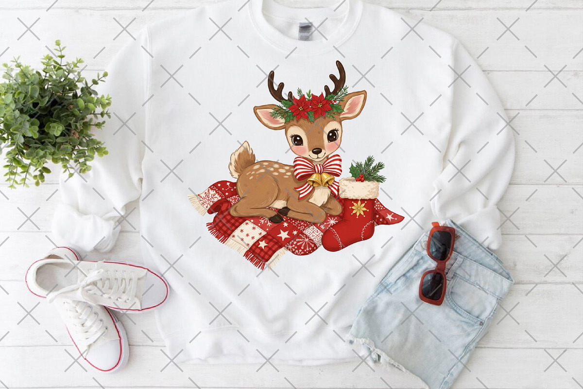 Reindeer Christmas Patchwork PNG, an Illustration by Craft Nest (Photo 6 of 6)
