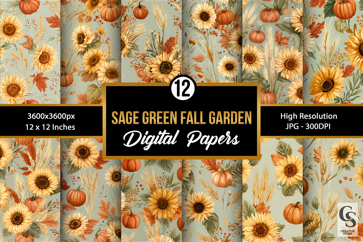 Sage Green Fall Garden Pattern, a Pattern Graphic by Creative Store (Photo 1 of 5)