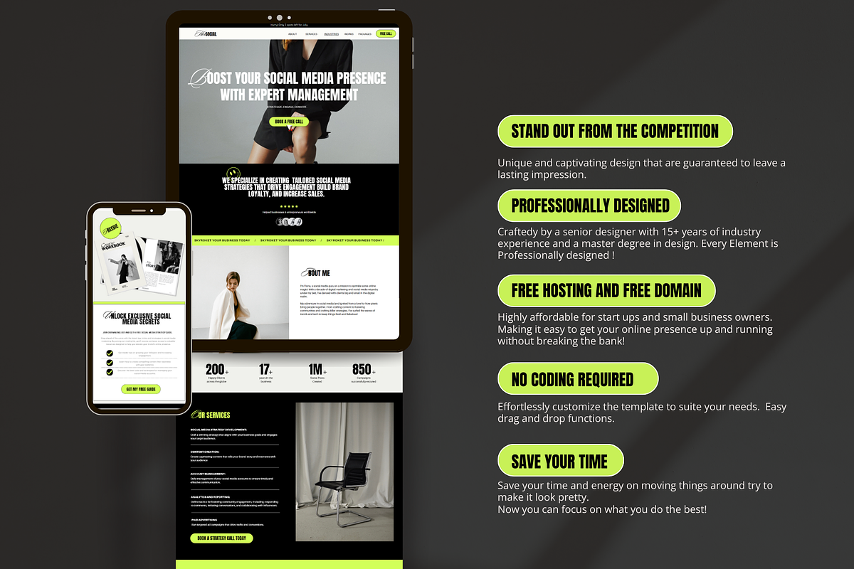 Bold Website Template Canva, a Landing Page Template by Row Creative (Photo 2 of 9)
