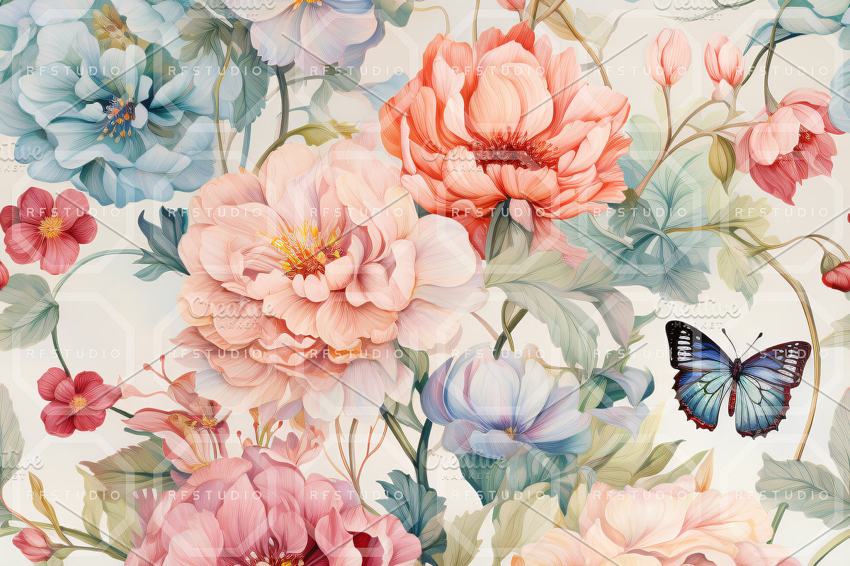 BLOSSOM FLIGHT. Seamless Pack, a Texture Illustration by RefinedFantasyStudio (Photo 3 of 9)