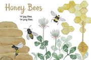 Watercolor Honey Bees, an Illustration by Valeri Nick (Thumbnail 1 of 3)