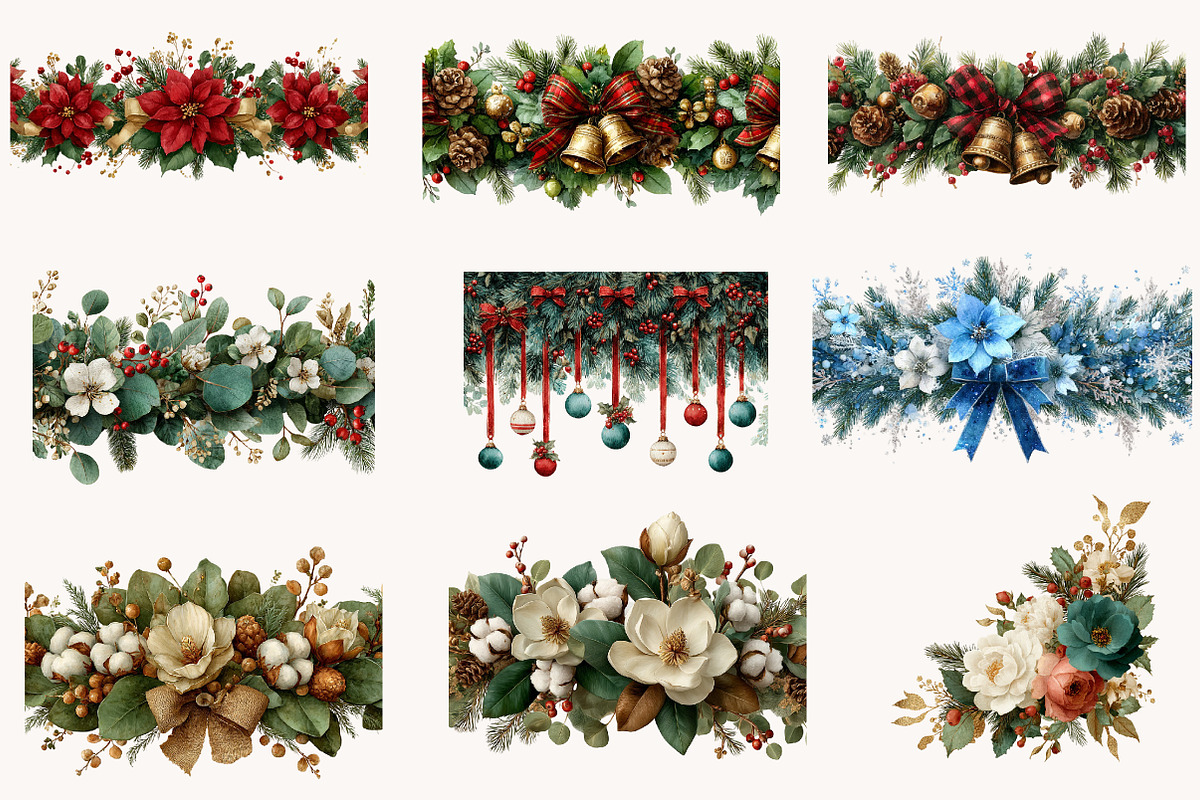 Watercolor Christmas Garland Borders, an Illustration by Designworld (Photo 10 of 11)