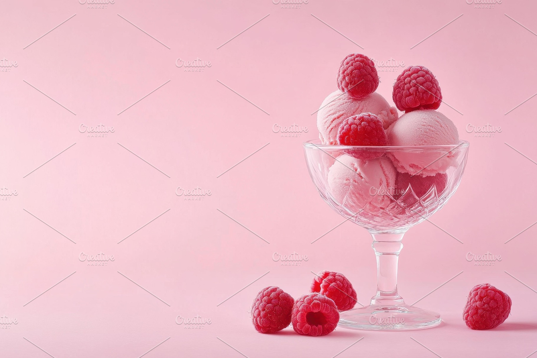 Creamy raspberry ice cream served in, a Photo by Tanuart
