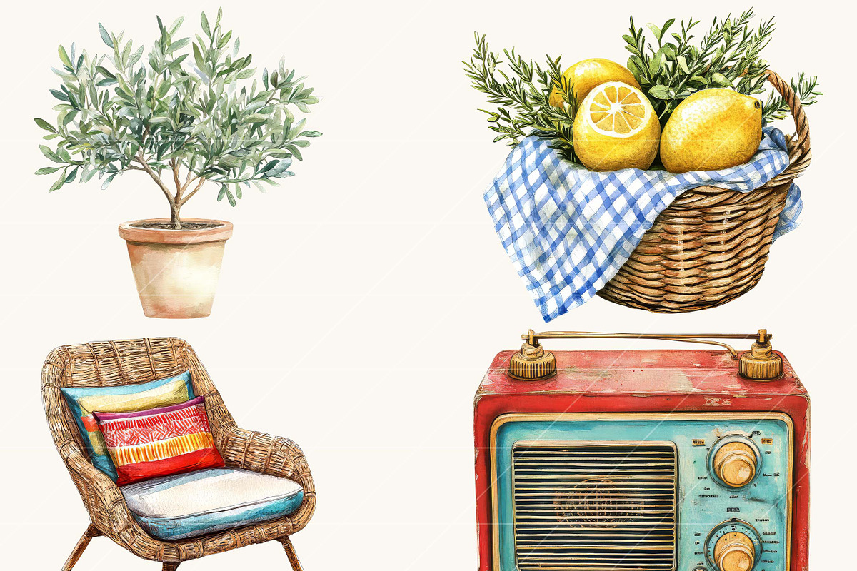 Watercolor Italian Clipart Bundle, an Object Illustration by SparkyDesignsUS (Photo 7 of 10)