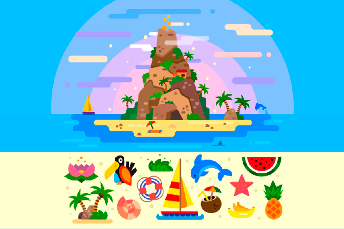 Fantastic Summer Paradise Island., an Illustration by TastyVector