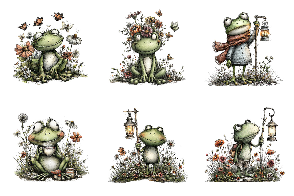 Whimsical Watercolor Frog Clipart, an Illustration by SinaCreation (Photo 2 of 9)