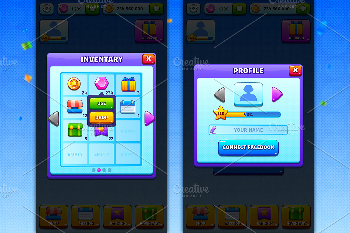 Game UI pack for mobile casual game, an UI Kit Template by KartInnka (Photo 14 of 18)