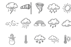 Weather Forecast Doodle Icon Set, an Object Graphic by nikagraphic
