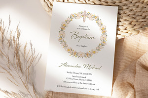 Baptism Invite Card Template Wreath